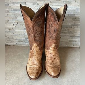 Tony Lama Brown and Tan Ostrich Leather Cowboy Boots